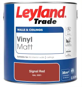 Leyland Trade Vinyl Matt Walls & Ceilings Emulsion Paint Signal Red (RAL 3001) 2.5L