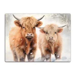 Textured Glass Chopping Board Highland Cows Design - Medium