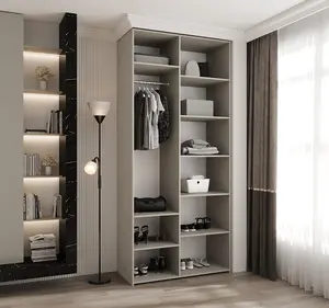 Elegant Cashmere Como I Hinged Door Wardrobe H2460mm W1100mm D500mm, Eight Shelves, Hanging Rail, Gold Handles