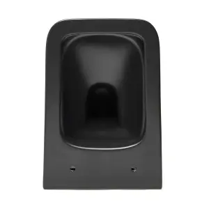 Square Hidden Fixation Wall Hung Rimless Toilet WC Pan & Soft Close Slim Seat - Black