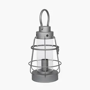 Grey Metal and Clear Glass  Oil Lantern Table Lamp