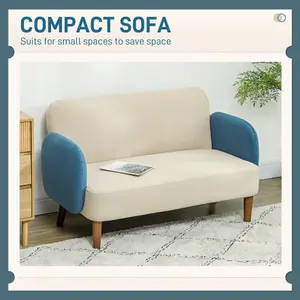 HOMCOM Modern 2 Seater Sofa w/ Rubber Wood Legs 130 x 74 x 76cm Cream Blue