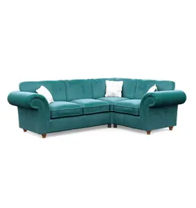 Windsor Teal Small Corner Sofa - Brown Feet