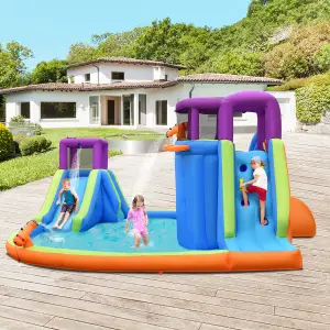 Costway Inflatable Water Park Double Water Slide w/ 4 Sprayers & 2 Water Guns