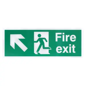 EAI - Fire Exit Sign Arrow Man Up LEFT 400x150mm Self Adh Semi Rigid PVC