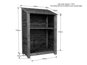 Wooden log store with kindling shelf W-119cm, H-180cm, D-88cm - brown finish