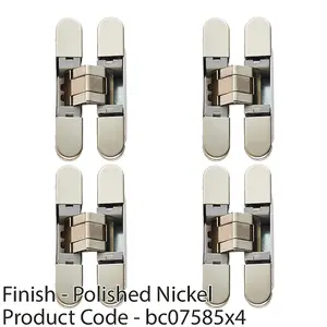 4 PACK - 3D Adjustable Concealed Cabinet Hinge - 180 Degree Opening Wardrobe NICKEL