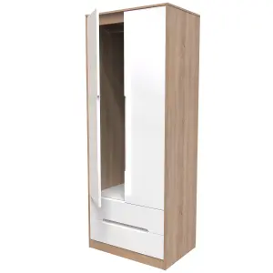 Turin 2 Door 2 Drawer Wardrobe in White Gloss & Bardolino Oak (Ready Assembled)