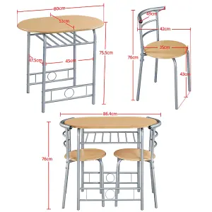 Yaheetech 3 Piece Modern Round Dining Table Set Natural (L) 80cm x (W)53cm