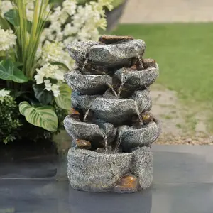 Outdoor Rockery Garden Electric Fountain Water Feature with LED Lights 49 cm