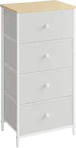 SONGMICS Dresser Drawer Chest, Bedroom Storage Unit, Cloth Dresser with 4 Fabric Drawers, Metal, for Wardrobe, White and Oak