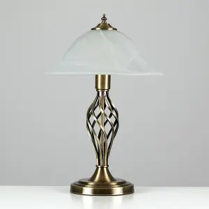 ValueLights Antique Brass Barley Twist Table Lamp With Frosted Alabaster Shade - Complete With 6w LED Bulb In Warm White