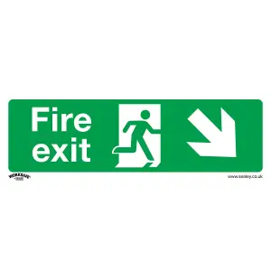 10 Pack of Rigid Plastic Fire Exit Down Right Safety Signs - 300 x 100mm