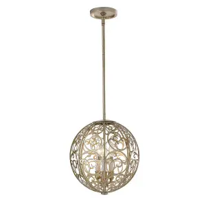 Luminosa Arabesque 3 Light Ceiling Chandelier Pendant Light Silver Leaf, E14