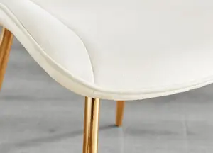 Elina White Marble Effect Round Pedestal Dining Table with Curved Black Support and Cream Velvet Pesaro Gold Leg Chairs