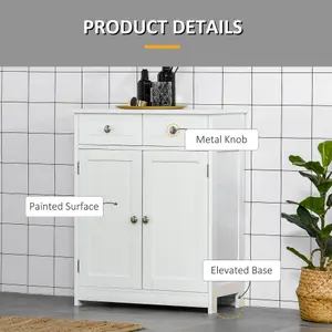 kleankin Bathroom Floor Storage Cabinet w/ 2 Drawers Door Cupboard White