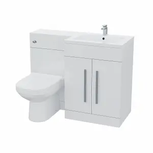 Nes Home Debra Bathroom White L-Shape RH Basin Vanity Unit BTW WC Toilet 1100mm