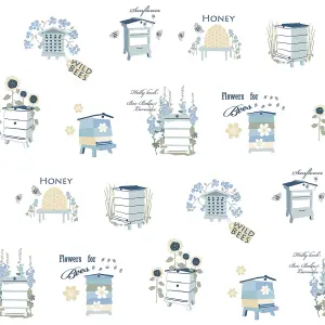 Galerie Fresh Kitchens 5 Blue Honey Bees Smooth Wallpaper