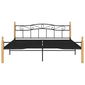 Berkfield Bed Frame Black Metal and Solid Oak Wood 200x200 cm