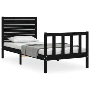 Berkfield Bed Frame with Headboard Black Single Solid Wood