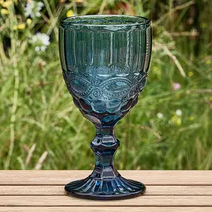 Set of 12 Vintage Luxury Sapphire Blue Drinking Wine Glass Wine Goblets 350ml