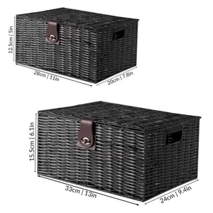 Resin Woven Storage Baskets - Set of 3 Black - M&W