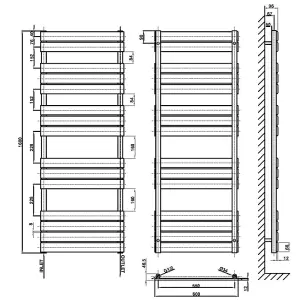 Designer Vertical Black Single Panel Towel Radiator (H) 1600mm x (W) 600mm, 3596 BTU.