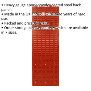 2 Pack Red Louvre Wall Mounted Storage Bin Panel 500 x 1500mm for Warehouse Organization