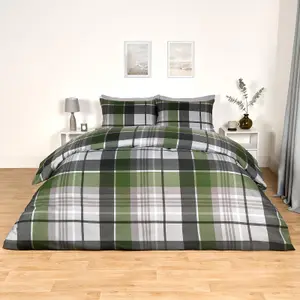 Tartan Check Duvet Cover Reversible Bedding Set Quilt, Charcoal - Double