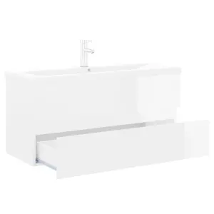 Berkfield Sink Cabinet with Built-in Basin High Gloss White Engineered Wood