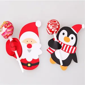 50PCS Penguin Christmas Pattern Lollipop Decorative Paper Cards