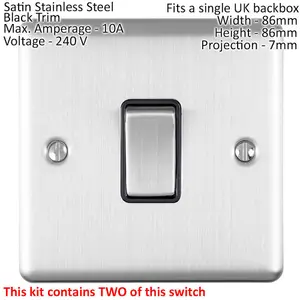 Light Switch Pack - 1x Intermediate & 2x Single - SATIN STEEL / Black 2 Way 10A