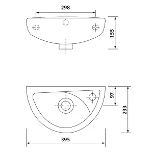 Small Compact Tiny Bathroom Cloakroom Basin Sink Wall Hung Curved with Tap & Bottle Trap