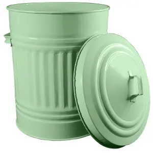 Sage Green Metal Bin Retro Style Dustbin for Bathroom or Kitchen - 30L