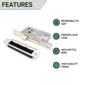 EAI Bathroom Lock 65mm / 44mm Backset SATIN NP for Internal Wooden Bathrooms Accepts 5mm Square Spindle CE UKCA & Fire Door App