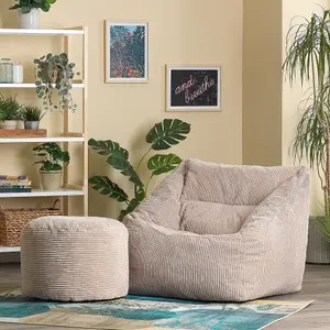 icon Morgan Corduroy Armchair Bean Bag and Pouffe Set Natural Giant Bean Bag Chair