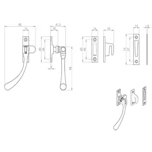 Bulb Ended Casement Window Fastener 98mm Handle 45mm Centres Polished Brass