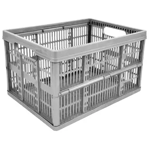 15 x Grey 32L Plastic Folding Crate Boxes With Handles Collapsible, Foldable & Stackable