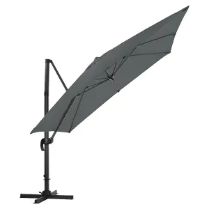 3M Large Square Canopy Rotatable Tilting Garden Rome Umbrella Cantilever Parasol with 100 L Fillable Base, Dark Grey