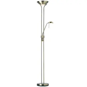 Mother & Child Floor Lamp Antique Brass 1.8m Twin Light Dimmer Flexible Reading