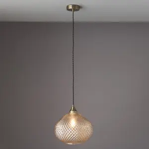 Anson Lighting Piper Antique Brass and Champagne Glass Single Light Ceiling Pendant