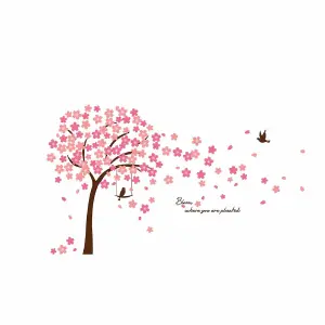 Walplus Cherry Blossom Tree Decal Decoration Home Wall Stickers Mural 310Cm X 180Cm Kids Sticker PVC Brown,Pink