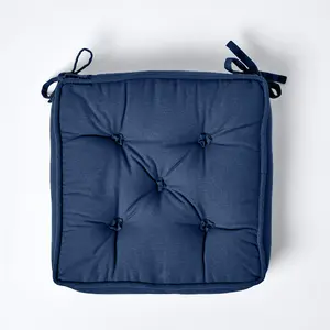 Homescapes Navy Blue Cotton Dining Chair Booster Cushion