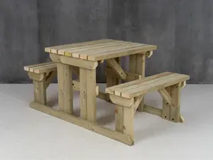 Abies wooden picnic bench and table set, outdoor dining set (3ft, Natural finish)