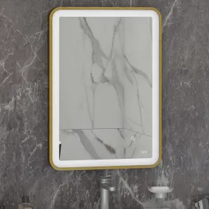 RAK Art Soft 500x700mm Brushed Gold Square with Touch Sensor Illuminated Mirror IP44