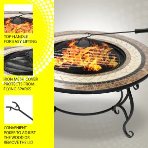 Homeology TOPANGA High-End Multi-Functional Garden Fire Pit, Brazier, Coffee Table, Bbq, Ice Bucket with Ceramic Tiles