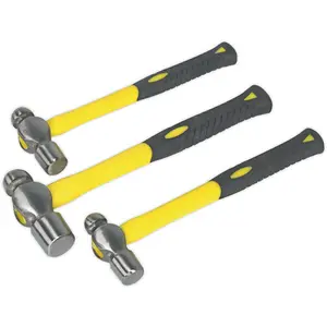 Premium 3 Piece Ball Pein Hammer Set with Fibreglass Shafts - 12oz, 1lb, 1.5lb