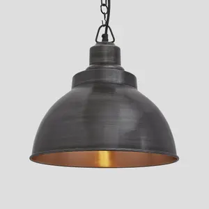 Industville Brooklyn Dome Pendant, 13 Inch, Pewter & Copper, Pewter Chain Holder