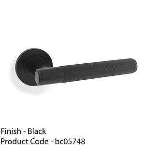 SOLID BRASS Reeded Door Handle Set - Matt Black Straight Lever On Round Rose