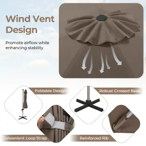 Costway 3M Round Patio Parasol Outdoor Adjustable Cantilever Umbrella w/ 360 Rotation